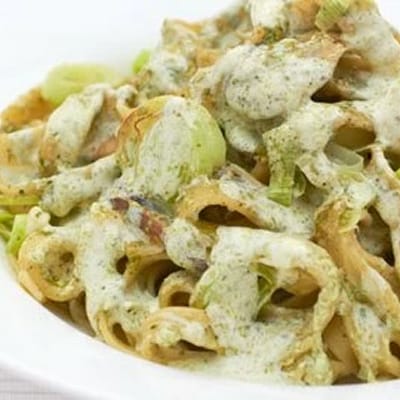 Fettuccine med Alfredosås, Purjolök och Svamp