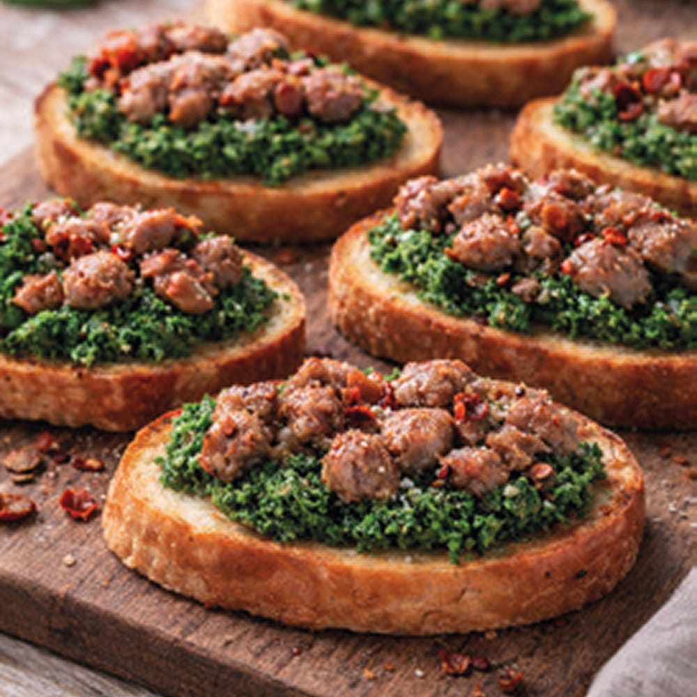 Crostini med Salsiccia och Friariellipesto